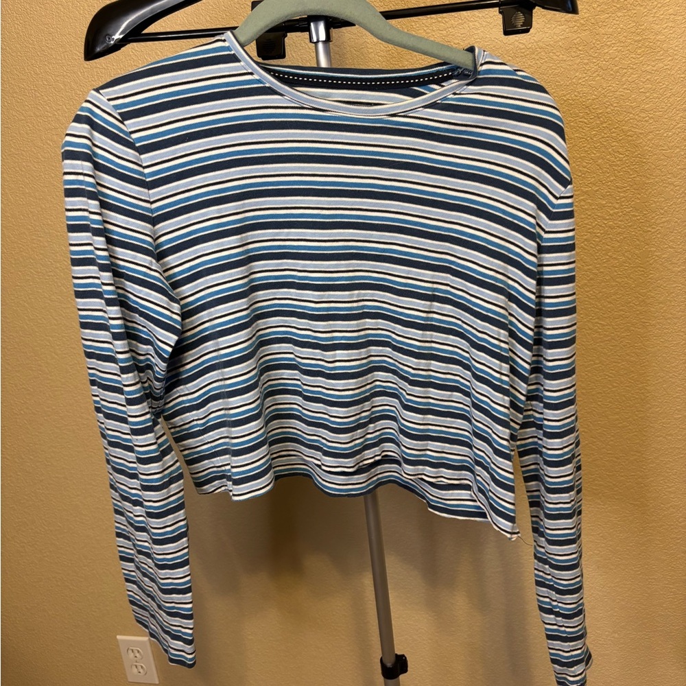 Laura Scott Blue and White Striped Long Sleeve Top‎ Y2K